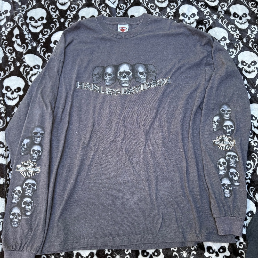 Y2k scull Harley Davidson long sleeve T shirt